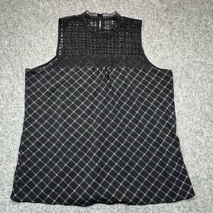 Maurices Sleeveless Crochet Lace High Neck Top Blouse Womens L Black & White